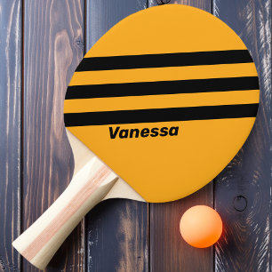 Retro Sunflower Buzz Three Stripes with Name Ping Pong Paddle