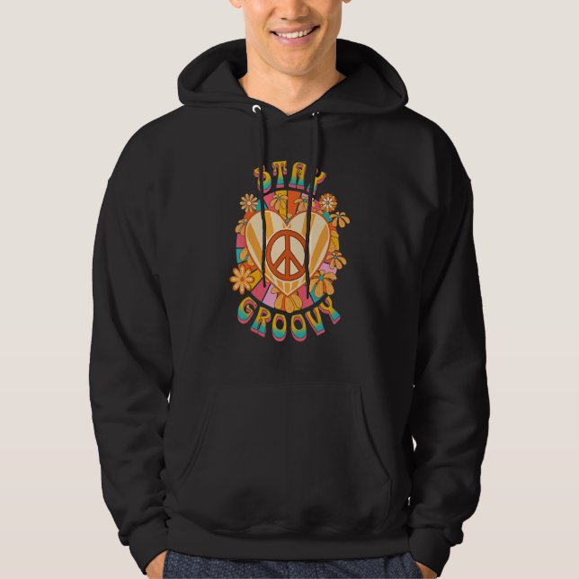 Retro Sunflower Hippie Stay Groovy Positive Mind H Hoodie (Front)