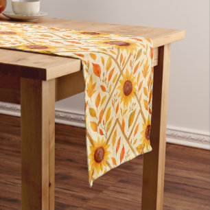 Retro Sunflower & Rustic Farmhouse Watercolor Short Table Runner