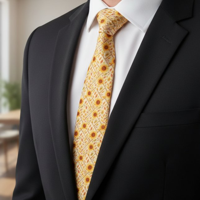 Retro Sunflower & Rustic Farmhouse Watercolor  Tie (Creator Uploaded)