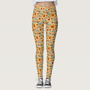 Retro Sunflower Van Pattern – Vintage Boho Hippie Leggings