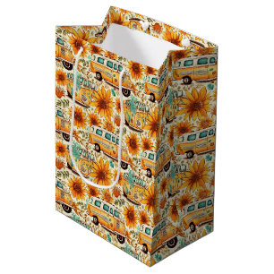 Retro Sunflower Van Pattern – Vintage Boho Hippie Medium Gift Bag
