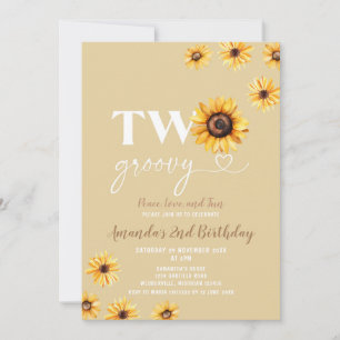 Retro Sunflowers Two Groovy Birthday Party Invitation