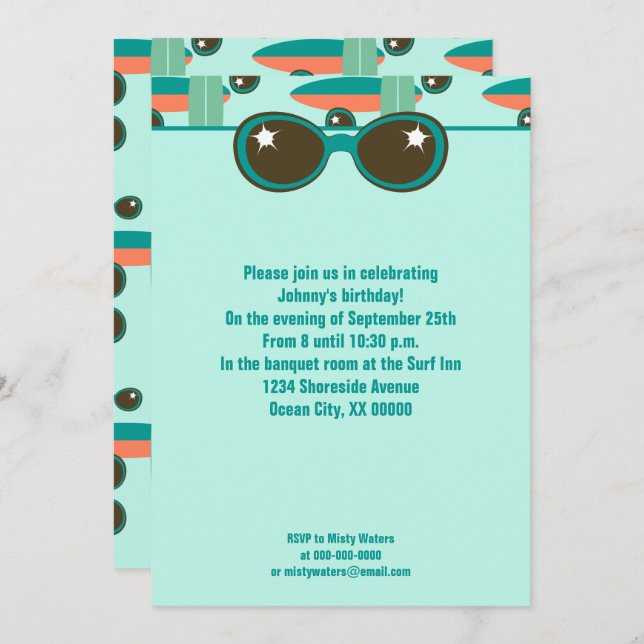 Retro Sunglasses and Surfboards Party Invitation (Front/Back)