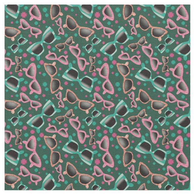 Retro Sunglasses Green Pattern Fabric (Close Up)