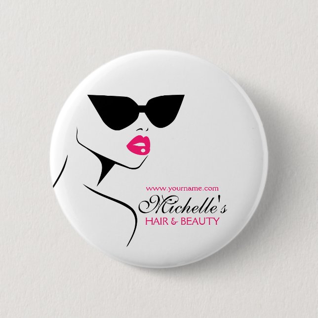 Retro sunglasses hair and beauty make up branding 6 cm round badge (Front)