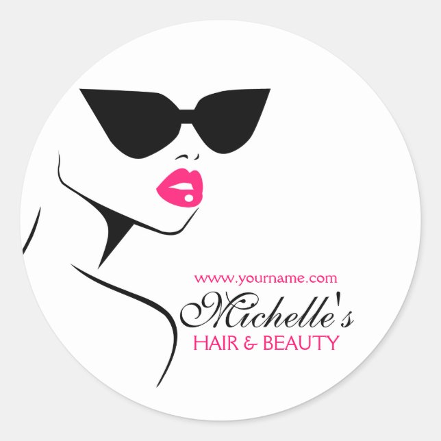 Retro sunglasses hair and beauty make up branding classic round sticker (Front)
