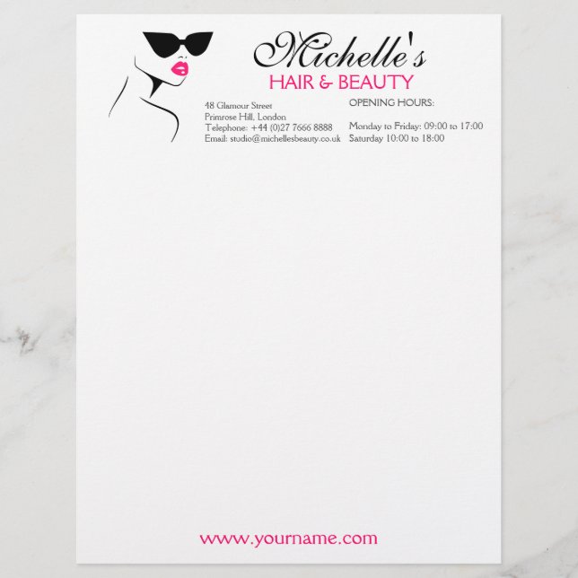 Retro sunglasses hair and beauty make up branding customized letterhead (Front)