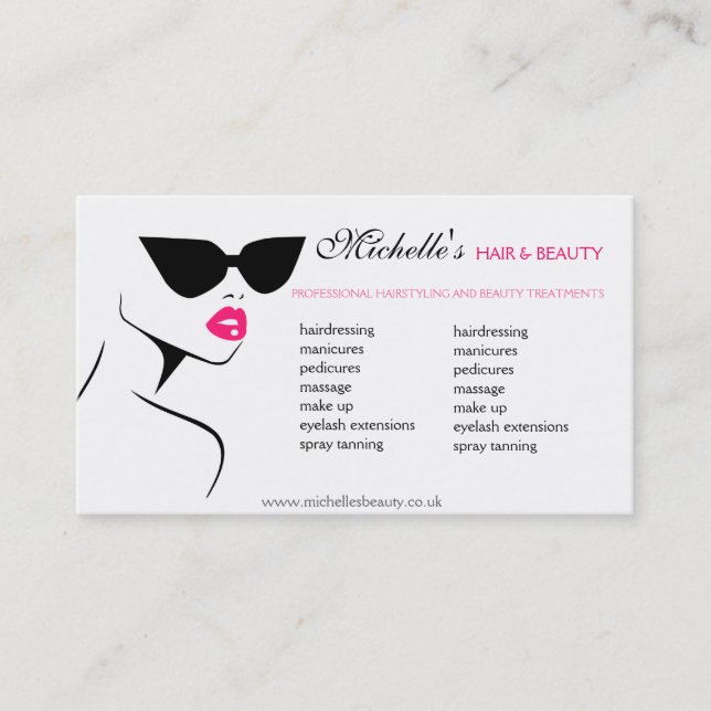 Retro sunglasses hair and beauty make up business card (Front)
