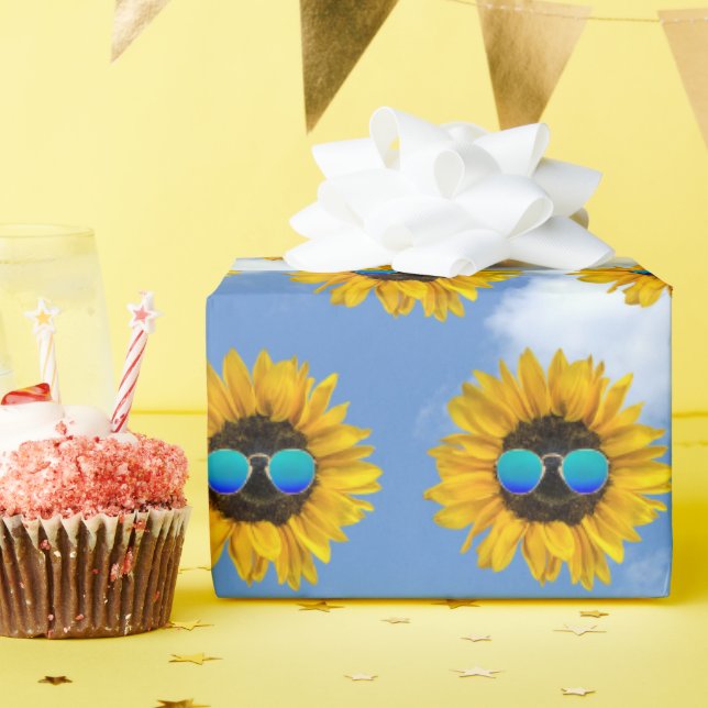 Retro Sunglasses on Sunflower Wrapping Paper (Birthday Party)