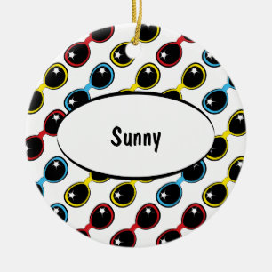 Retro Sunglasses Primary Ceramic Ornament