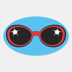 Retro Sunglasses Red on Blue Oval Sticker