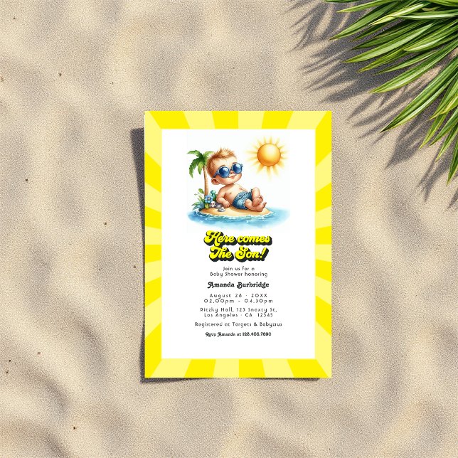 Retro Sunny Beach "Here Comes the Son" Baby Shower Invitation (Retro Sunny Beach "Here Comes the Son" Baby Shower Invitation









)