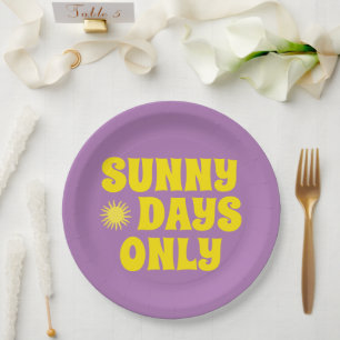 Retro Sunny Days Only Quote Happy Summer Purple  Paper Plate