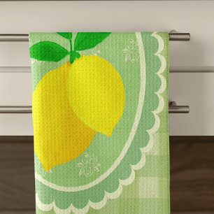 Retro Sunny Lemon Yellow Spring Green Tea Towel