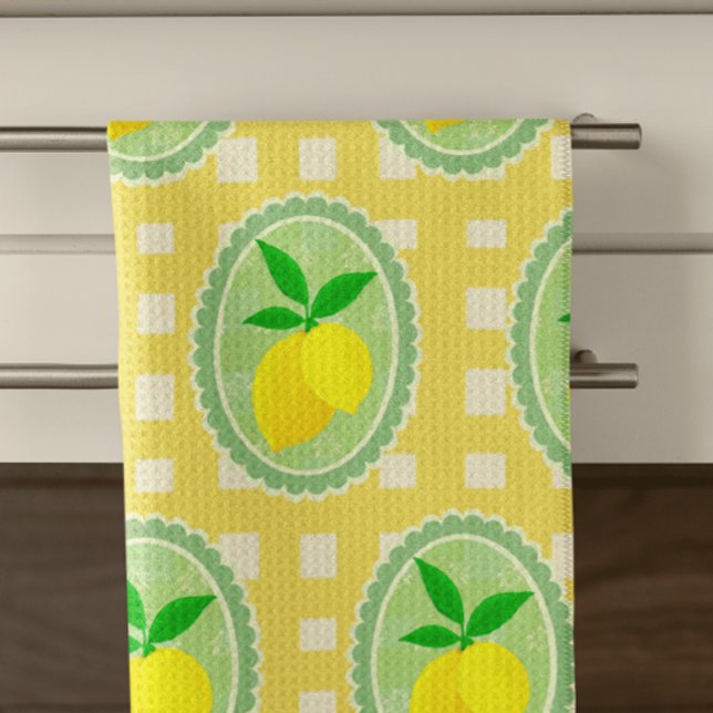 Retro Sunny Lemon Yellow Spring Green Tea Towel (Creator Uploaded)