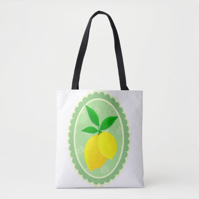 Retro Sunny Lemon Yellow Spring Green White Tote Bag (Front)