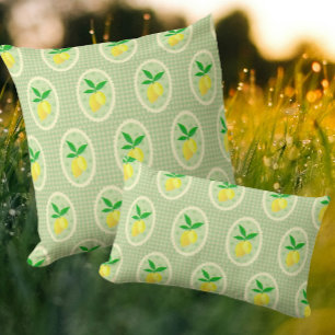 Retro Sunny Lemons on Green Gingham Cushion