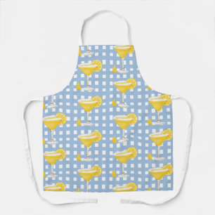 Retro Sunny Yellow Lemon Drop Blue Check Apron