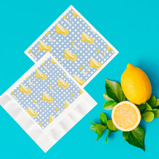 Retro Sunny Yellow Lemon Drop Blue Check Napkin