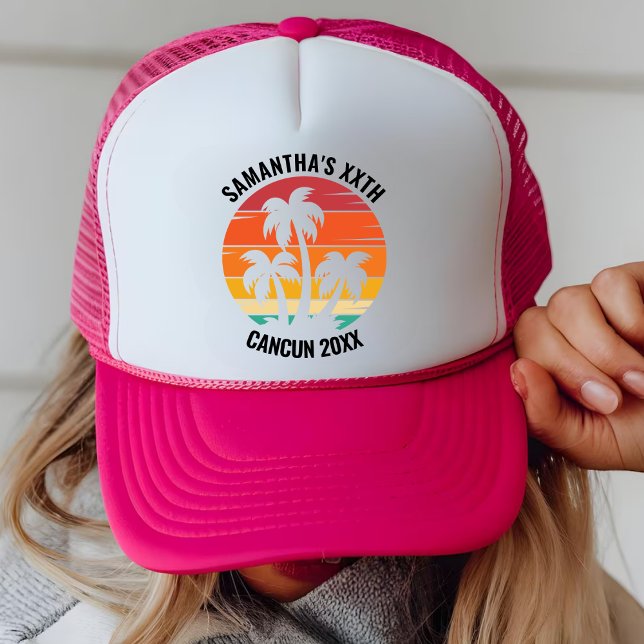 Retro Sunset 20th 30th 40th 50th 60 Birthday Squad Trucker Hat (Creator Uploaded)