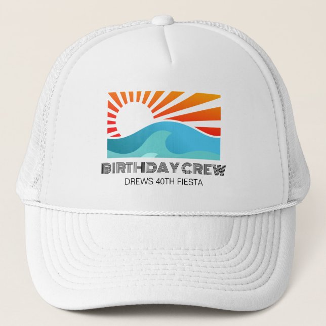 Retro Sunset 30th 40th 50th 60 Birthday Crew Squad Trucker Hat (Front)