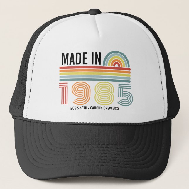 Retro Sunset 30th 40th 50th 60th 70 Birthday Trip Trucker Hat (Front)