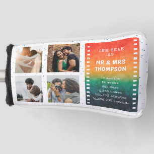 Retro Sunset 4 Photo Mr and Mrs 1st  Anniversary Golf Head Cover