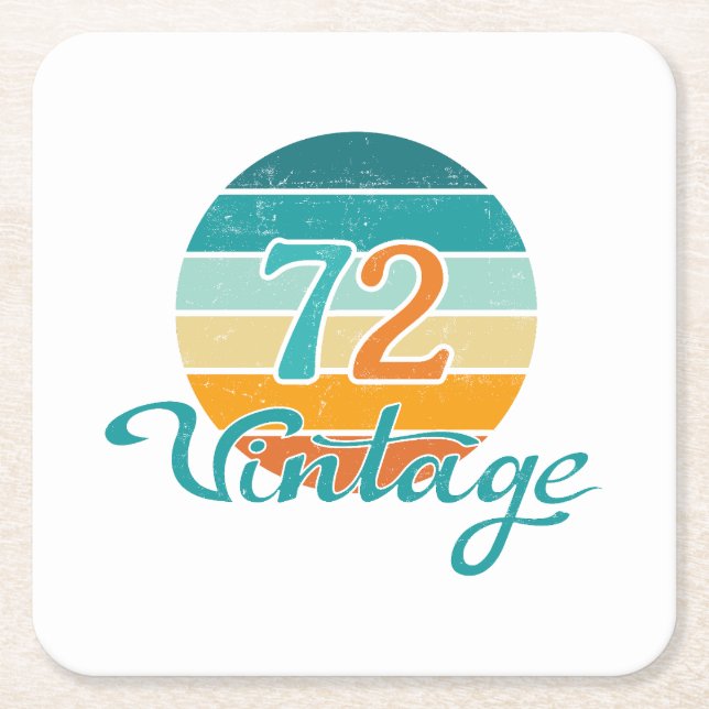 Retro Sunset 72 Vintage Distressed Square Paper Coaster (Front)
