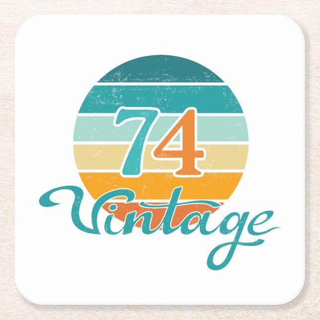 Retro Sunset 74 Vintage Distressed Square Paper Coaster (Front)
