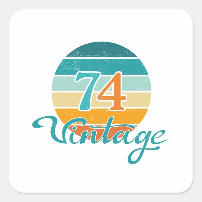 Retro Sunset 74 Vintage Distressed Square Sticker (Front)
