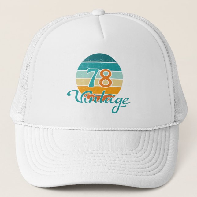 Retro Sunset 78 Vintage Distressed Trucker Hat (Front)