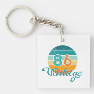 Retro Sunset 86 Vintage Distressed Key Ring