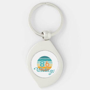 Retro Sunset 86 Vintage Distressed Key Ring