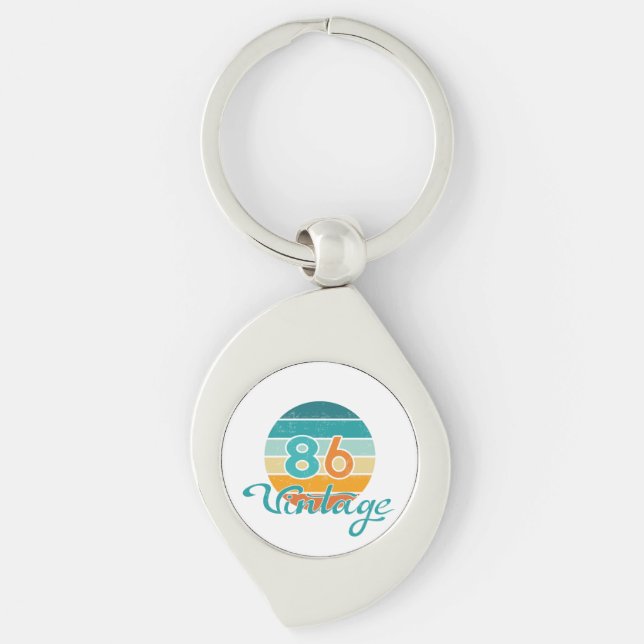 Retro Sunset 86 Vintage Distressed Key Ring (Front)