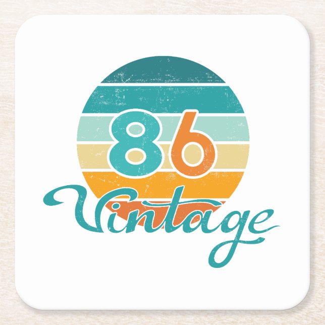Retro Sunset 86 Vintage Distressed Square Paper Coaster (Front)