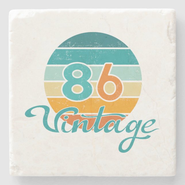 Retro Sunset 86 Vintage Distressed Stone Coaster (Front)