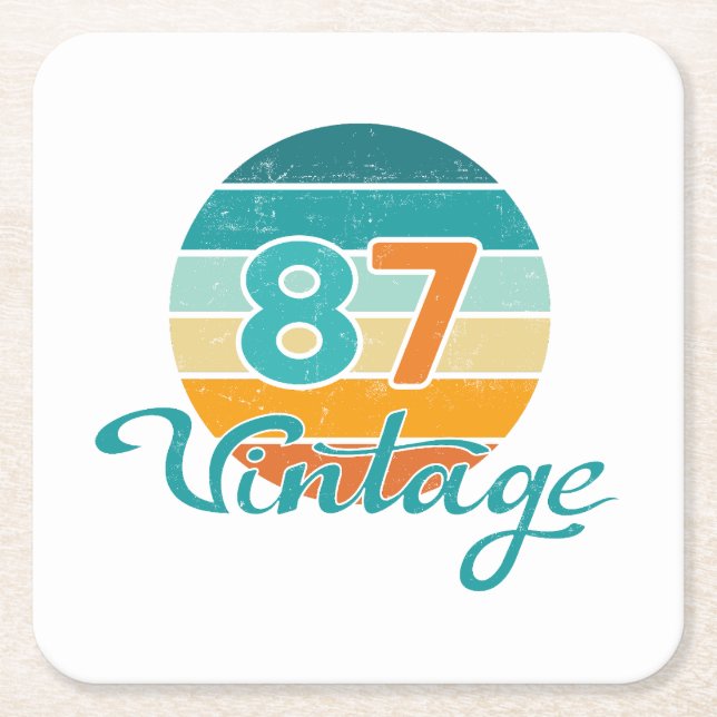 Retro Sunset 87 Vintage Distressed Square Paper Coaster (Front)