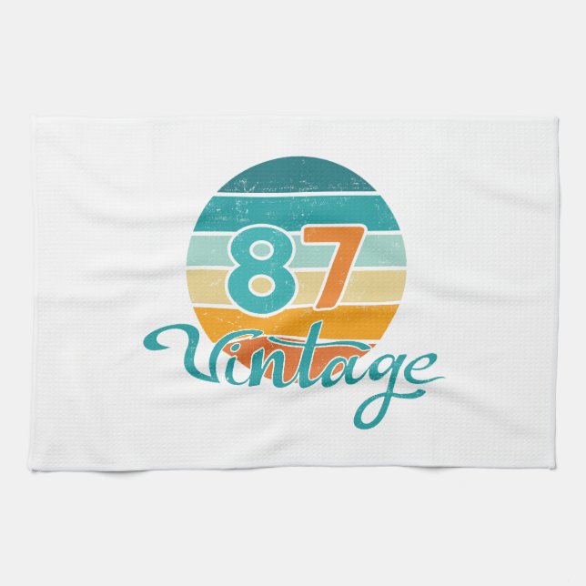 Retro Sunset 87 Vintage Distressed Tea Towel (Horizontal)