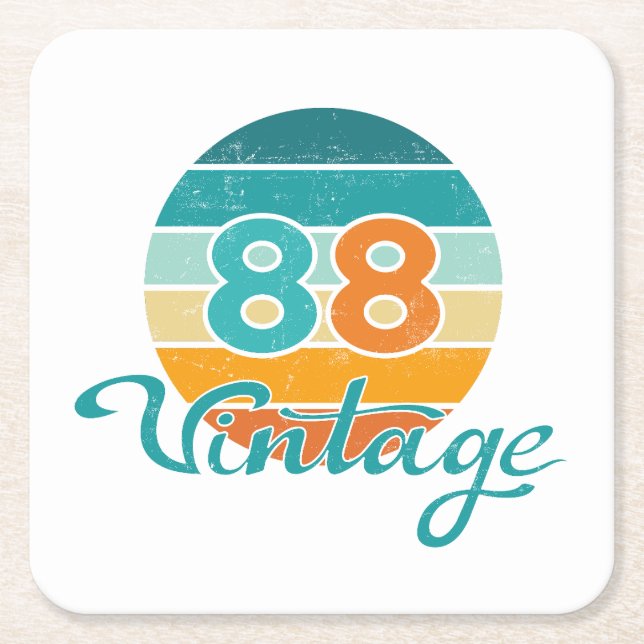 Retro Sunset 88 Vintage Distressed Square Paper Coaster (Front)