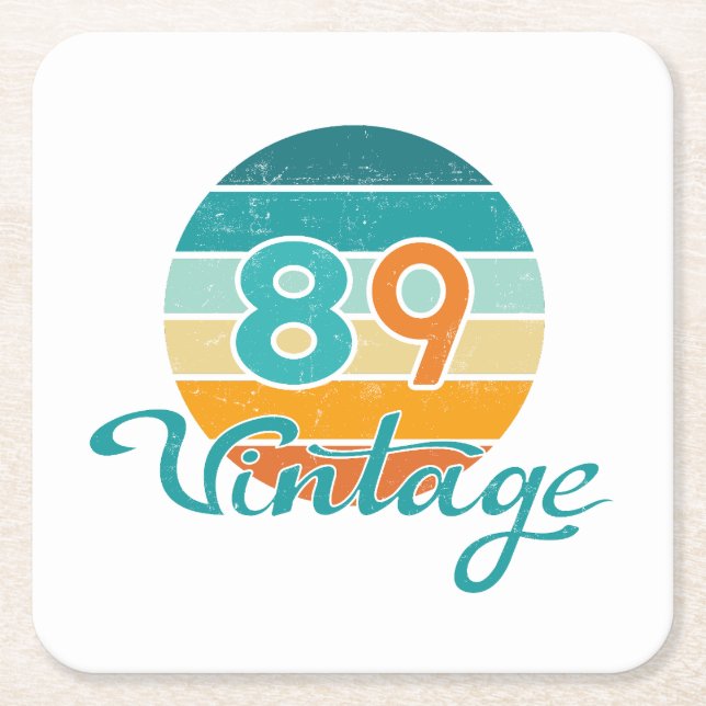 Retro Sunset 89 Vintage Distressed Square Paper Coaster (Front)