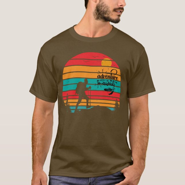 Retro Sunset Adventure Awaits Hiking T-Shirt (Front)