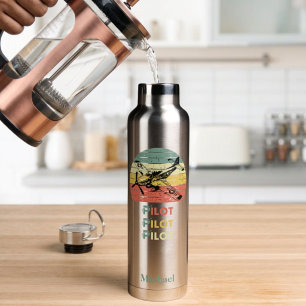 Retro Sunset Aeroplane Pilot Custom Aviation Water Bottle