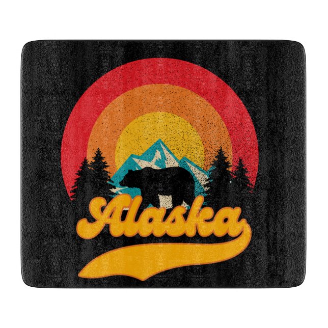 Retro Sunset Alaska Juneau Bear Mountains Wild AK Cutting Board (Front)