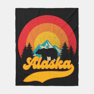 Retro Sunset Alaska Juneau Bear Mountains Wild AK Fleece Blanket