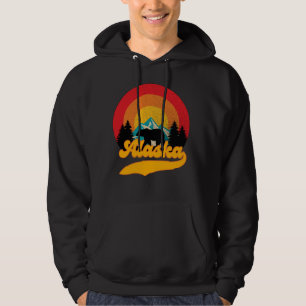 Retro Sunset Alaska Juneau Bear Mountains Wild AK Hoodie