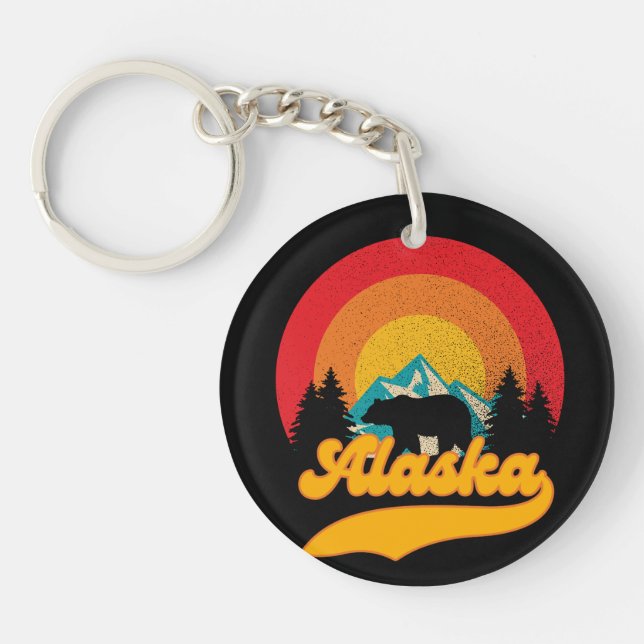 Retro Sunset Alaska Juneau Bear Mountains Wild AK Key Ring (Front)