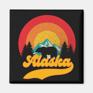 Retro Sunset Alaska Juneau Bear Mountains Wild AK Magnet