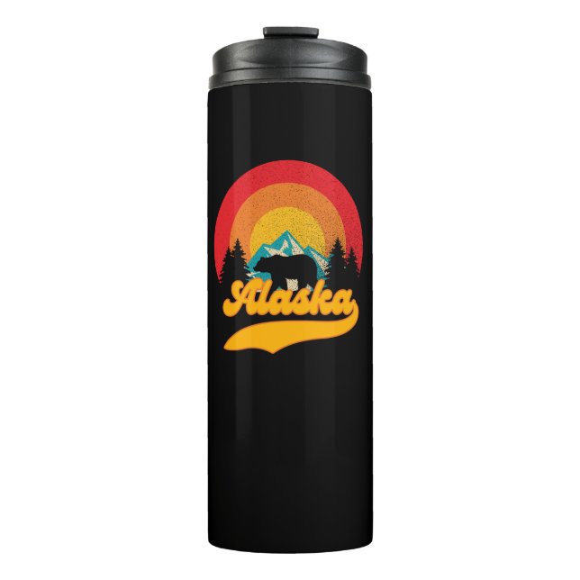 Retro Sunset Alaska Juneau Bear Mountains Wild AK Thermal Tumbler (Front)