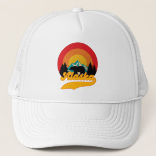 Retro Sunset Alaska Juneau Bear Mountains Wild AK Trucker Hat